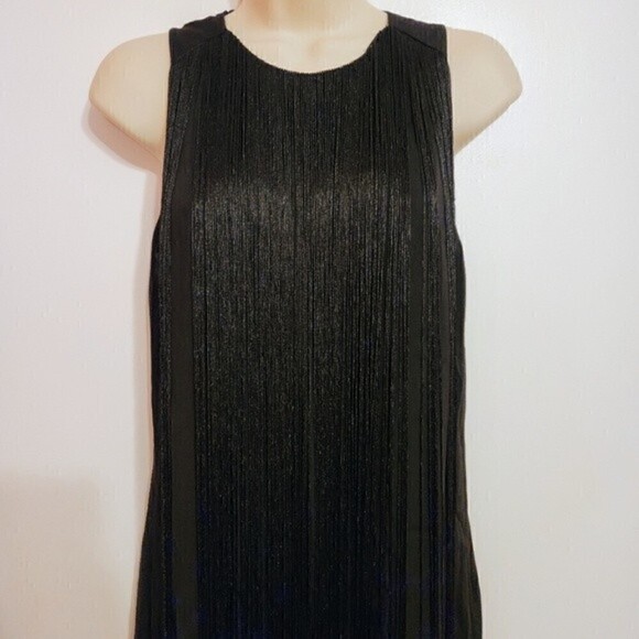 H&M Black Fringe Sleeveless Bodycon Dress Size 4 - Picture 4 of 13